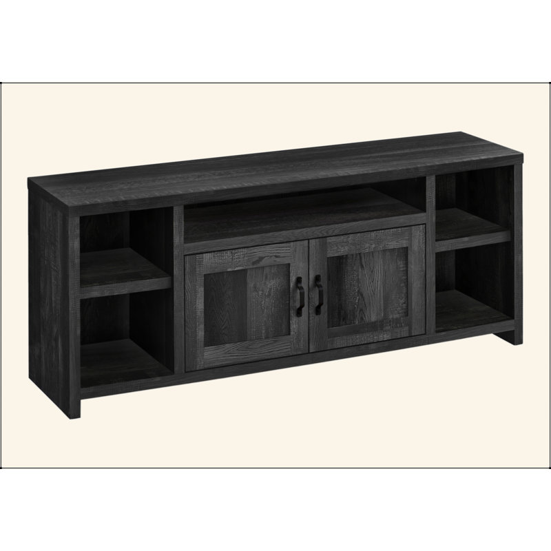 Meuble télé, console de 60 po, meuble multimédia, meuble de rangement, salon, chambre à coucher, stratifié noir, transitionnel