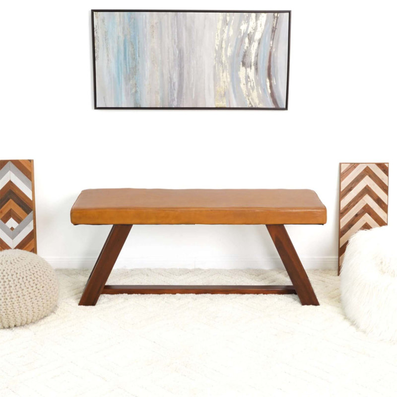 Banc en cuir véritable Marley avec pieds en bois massif, polyvalent et élégant pour n'importe quelle pièce