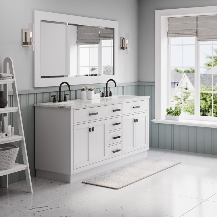 Hartford 72" Carrara White Marble Countertop Bath Vanity in Pure White with Faucet and Mirror