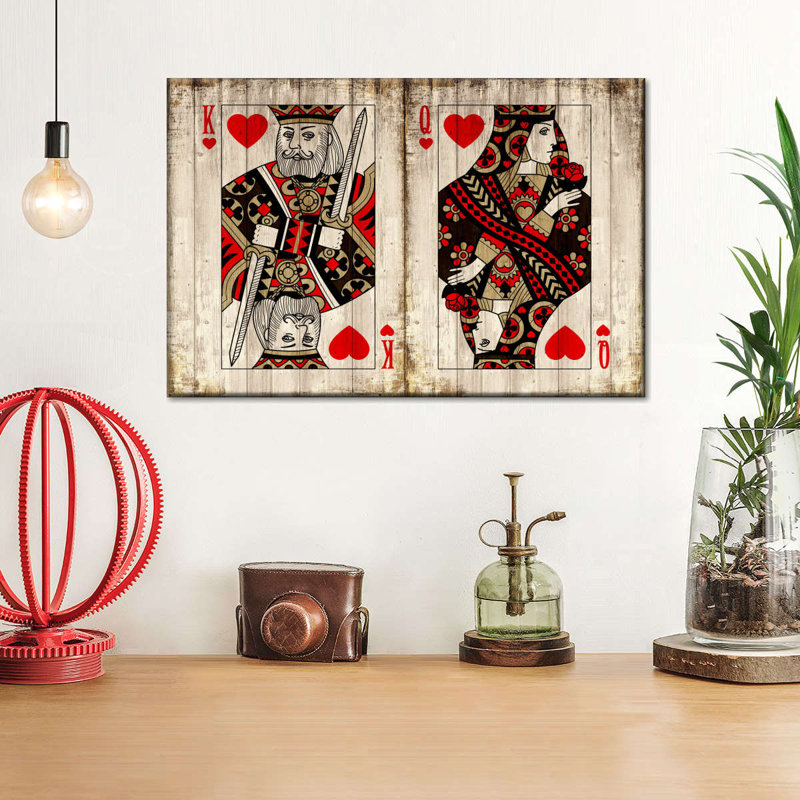 «King and Queen of Hearts» en bois sur impression sur toile, H 30 po x l 45 po x P 1,25 po