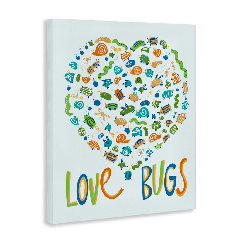 Toile en forme de cœur Love Bugs, conception par Connie Summers, H 20 po x l 16 po