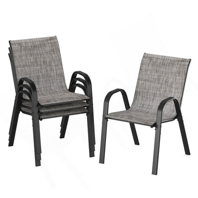 Stackable Outdoor Dining Chairs Set of 4, Textilene Patio Chairs with Powder-Coated Metal Frame, Ideal All Weather Outdoor Armchair for Backyard, Balcony and Poolside