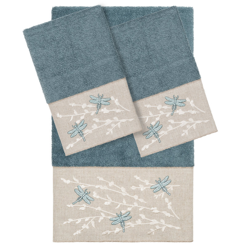 Braelyn 1BT2HT Towel Set 3 Piece Turkish Cotton Towel Set, Teal