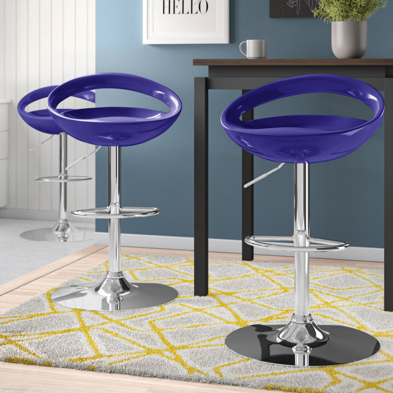 Tabouret de bar contemporain en plastique réglable en hauteur avec dossier arrondi avec découpe Hilia, Bleu