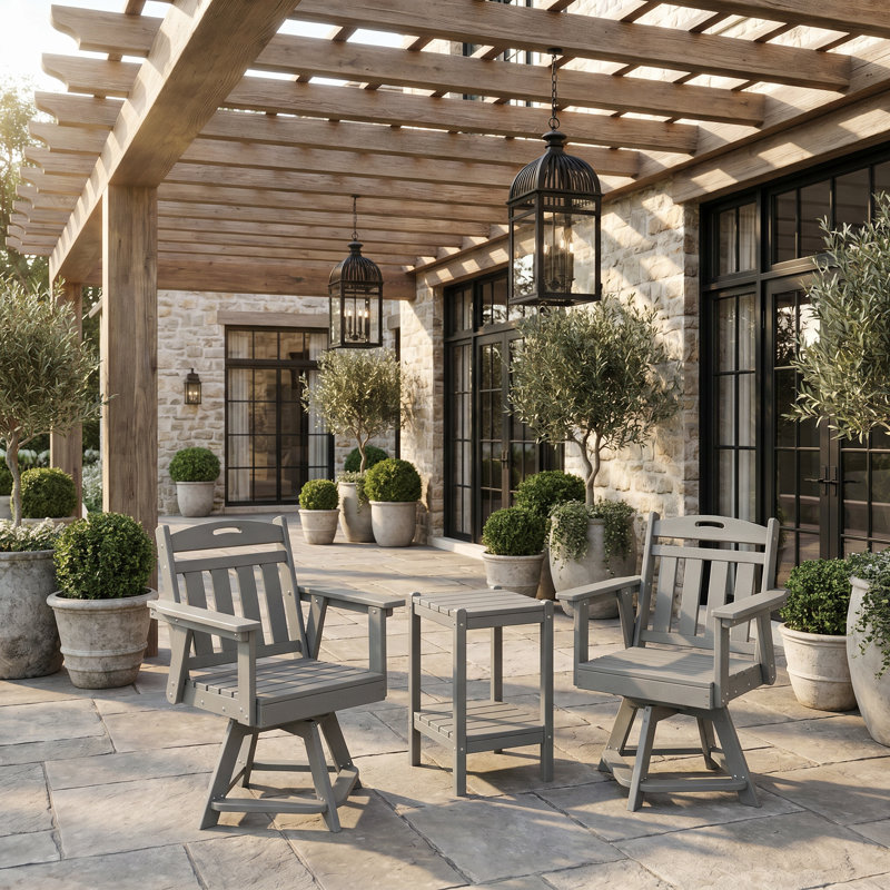 HDPE Outdoor Swivel Dining Chairs (Set Of 2) + Double-Layer Side Table – All-Weather Patio Set