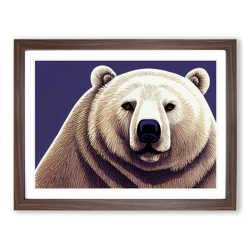 Graceful Polar Bear - Single Picture Frame Print, 25cm H x 34cm W x 2cm D, Walnut Framed