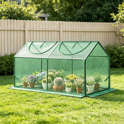 Portable Mini Outdoor Greenhouse 120 x 60 x 60cm Steel Frame Plant Grow House with Roll-up Zipper Windows