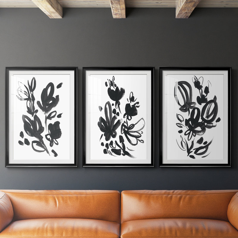 Cameo Bloom I - reproduction sur mesure encadrée de qualité supérieure - 3 pièces, Noir, H 21 po x l 30 po