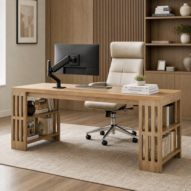 Bureau d'ordinateur 78,7 po de long, bureau en bois pour 2 personnes avec tablette de rangement, convient au bureau à domicile