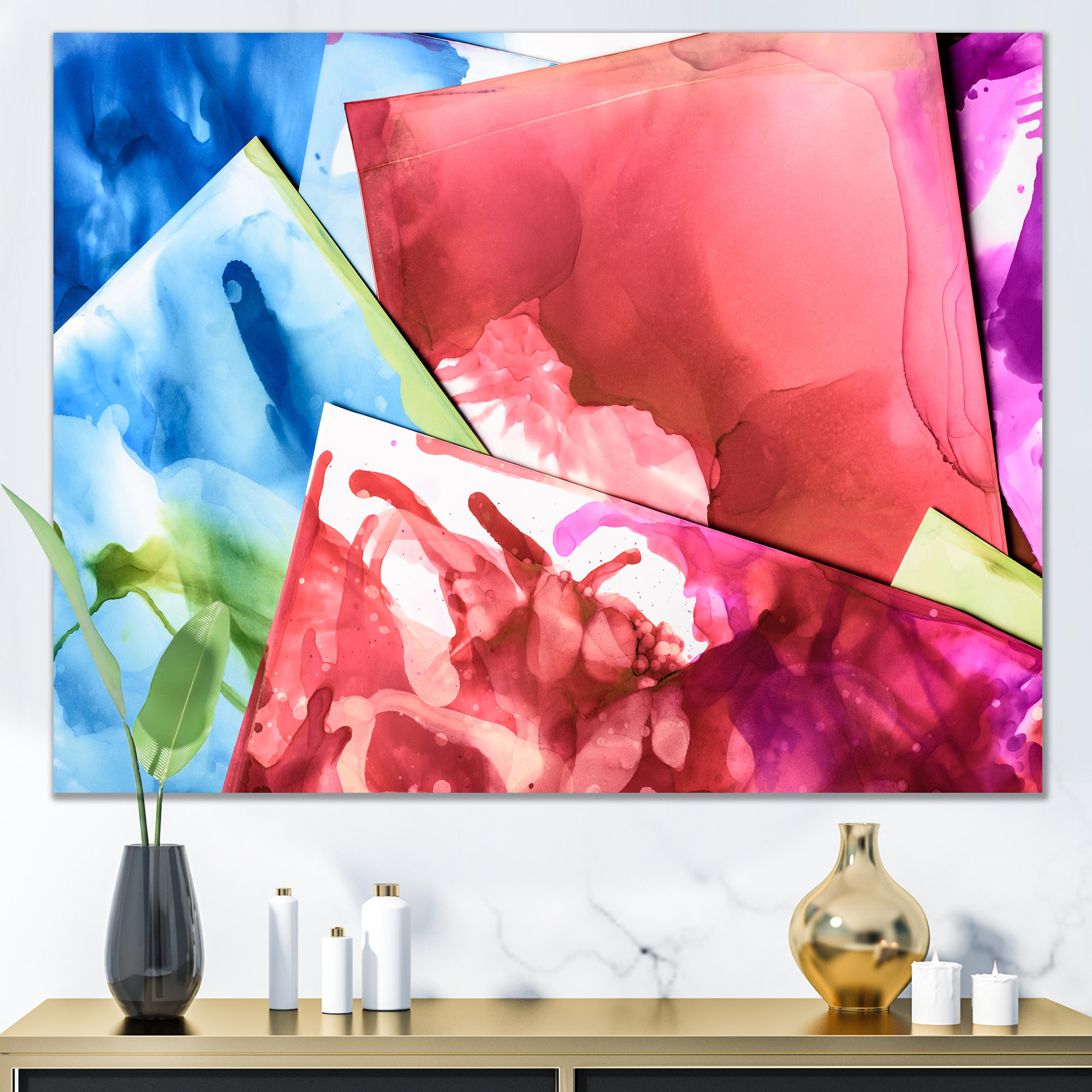 Wrought Studio Multi & Pink Mixing Liquid Ink Modern Canvas Art Print