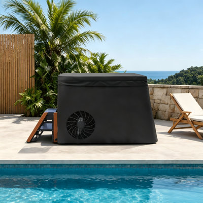 1HP Chiller Cold Plunge Tub with Ozone Sterilization, Insulated Oxford Cover and Wooden Step for Backyard Recovery Therapy