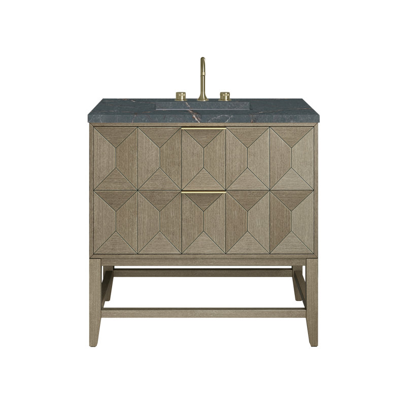 Emmeline 36'' W Single Vanity, Parisien Bleu Quartz, 8" Widespread, Oak