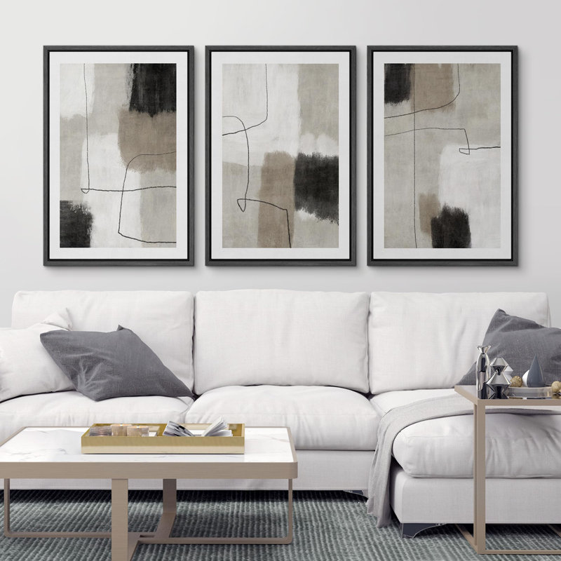 «Green Abstract Mid Century Modern Shapes Modern Modern Living Room Office Decor» 3 pièces, Noir, H 24 po x l 16 po