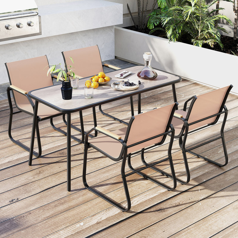 Ensemble de salle à manger 5 pièces avec accoudoirs et structure en métal pour jardin