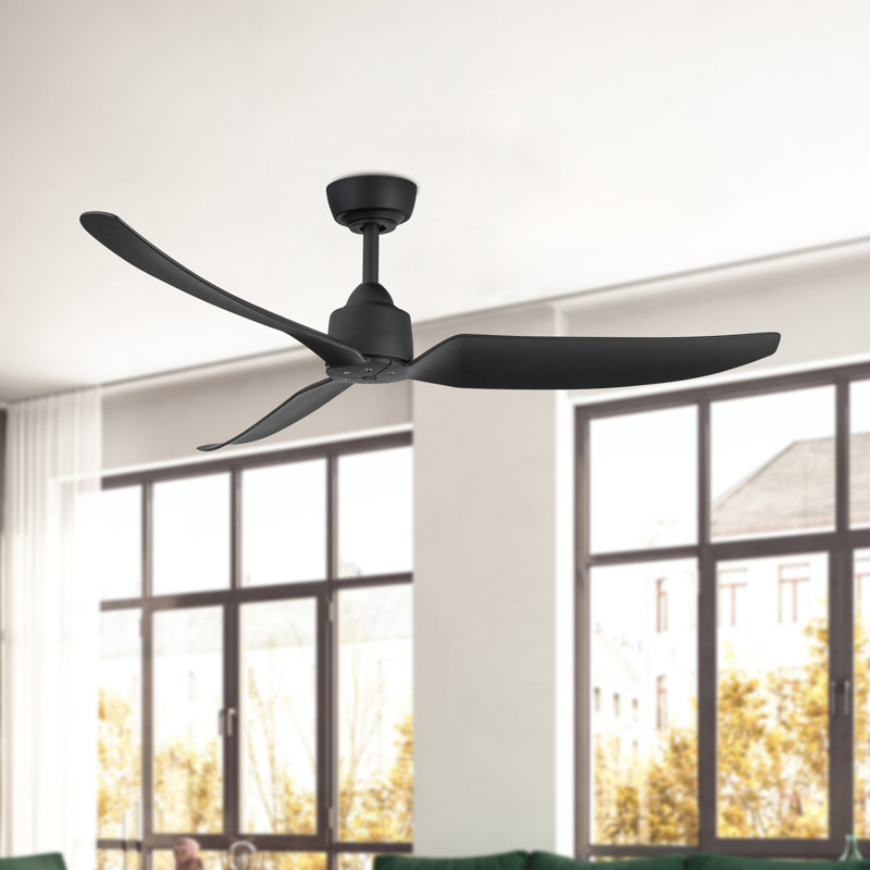 Ventilateur de plafond d'extérieur moderne 52 po Hugo, Noir mat