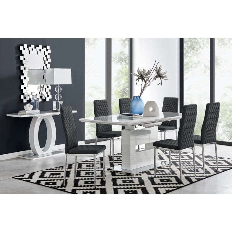 Eubanks Dining Set with 6 Chairs, Black/Chrome