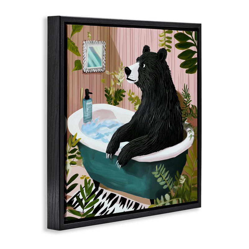 «Bear in Plant», art mural encadré noir sur toile flottante, design par Annabelle Hall, H 18 po x l 18 po