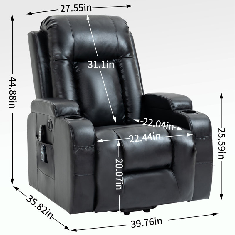 Power Lift Recliner Chair Heat Massage,USB and Type-C Ports.Cup Holders, Black