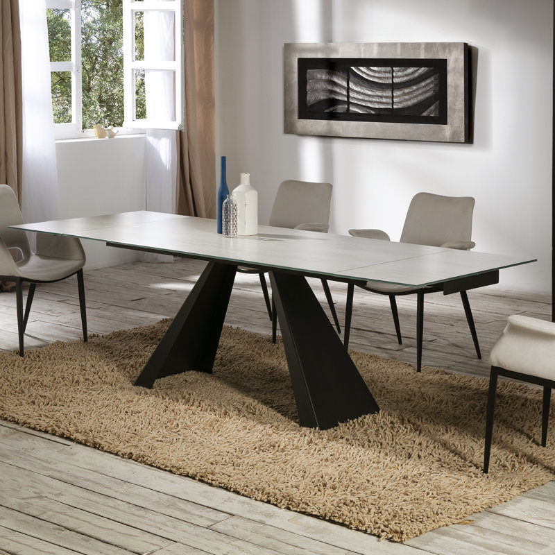 Gilford Extendable Glass Top Metal Base Dining Table, White