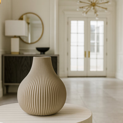 Vase en céramique côtelé beige moderne Modern