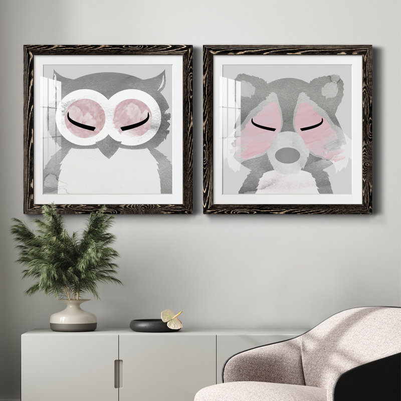 Hibou - ensemble de 2 peintures, H 31,5 po x l 63 po x P 1,5 po, Papier encadré noir