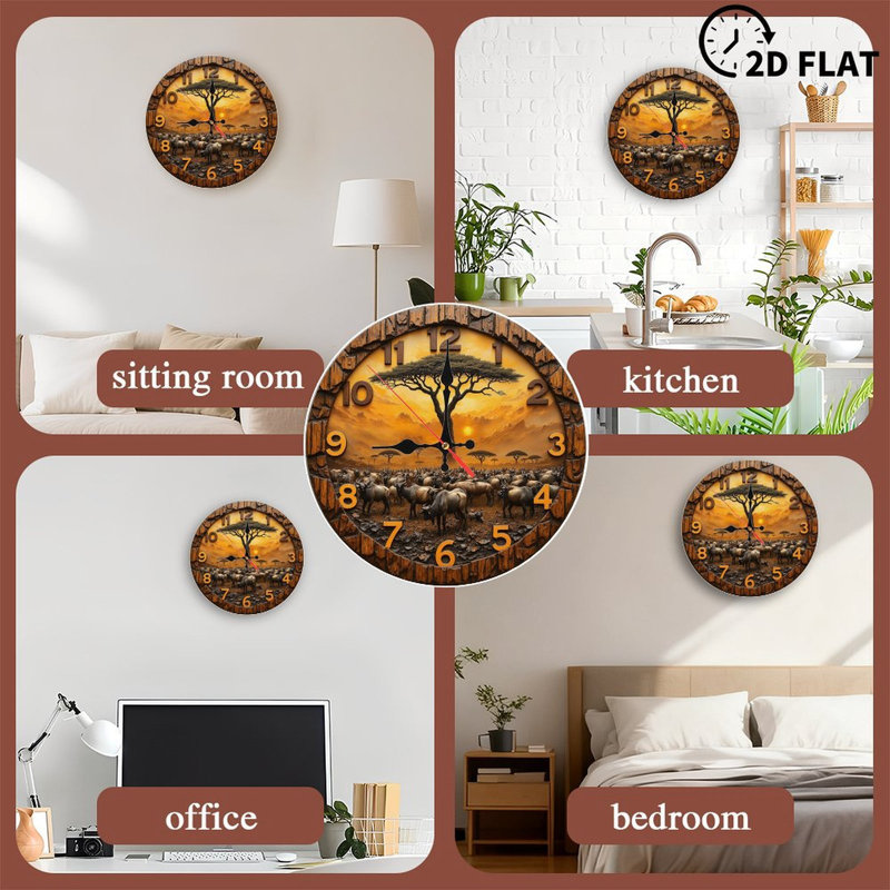 Safari Sunset Wildebeest Wall Clock