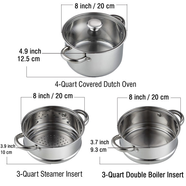Range Kleen 3-Piece 3-Quart Sauce Pan with Lid, Steamer and Double Boiler  Insert