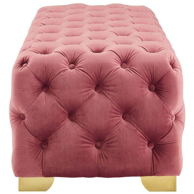 Banc en velours capitonné Silver, Vieux rose