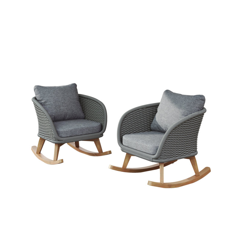 Chaise berçante en osier 29,5 "avec polyester doux (ensemble de 2), Gris, Gris
