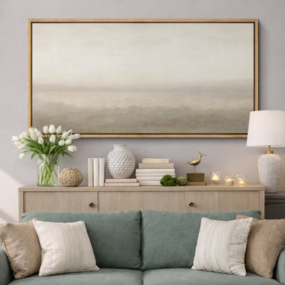 Grande impression sur toile encadrée, impression de paysage abstrait beige pour décor neutre moderne