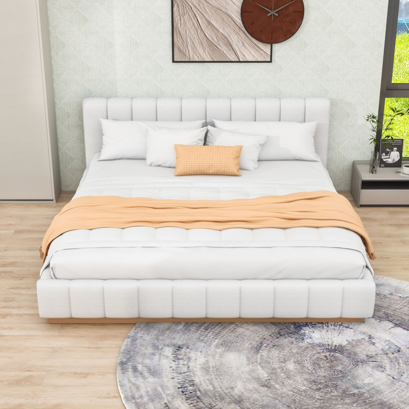 Upholstered Platform Bed with Vertical Headboard, King