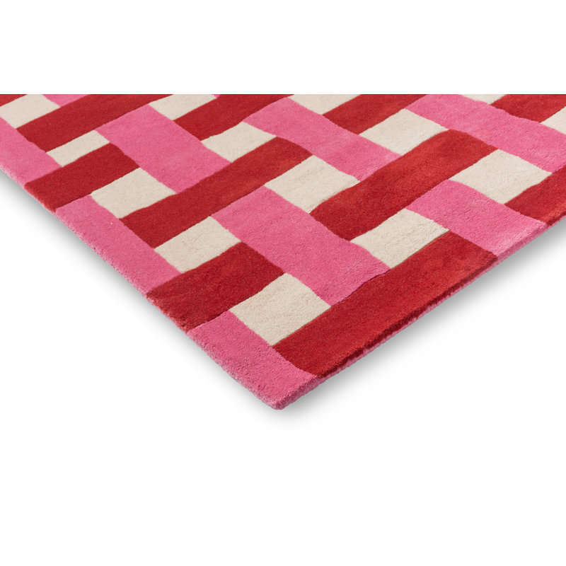 Hand Tufted Wool Geometric Area Rug in Coral/Rose, Rectangle 4'7" x 6'7"