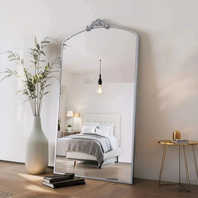Full-length Mirror, Vintage Ornate Arched Floor Mirror With Metal Frame, Oversized Wall Mirror For Entryway, Bedroom, Living Room, Clothing Shop