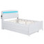 Lit plateforme double avec tête de lit à DEL avec rangement, lit gigogne simple et 3 tiroirs, blanc