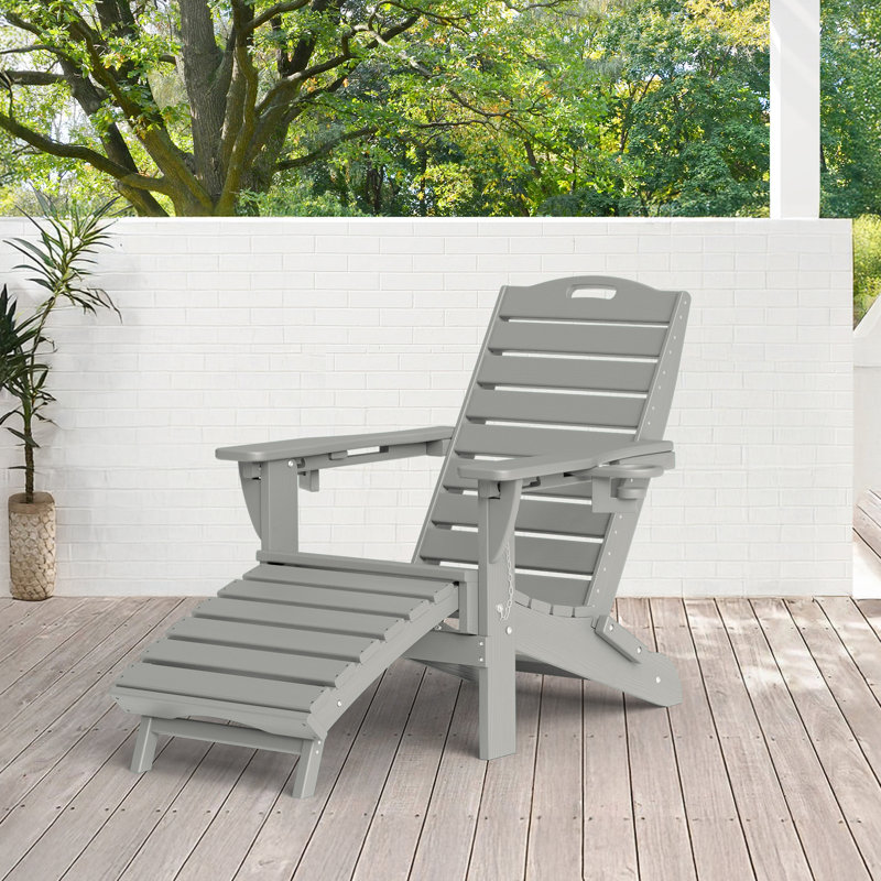 Chaise Adirondack pliable à texture bois avec repose-pieds et dossier réglable, Gris