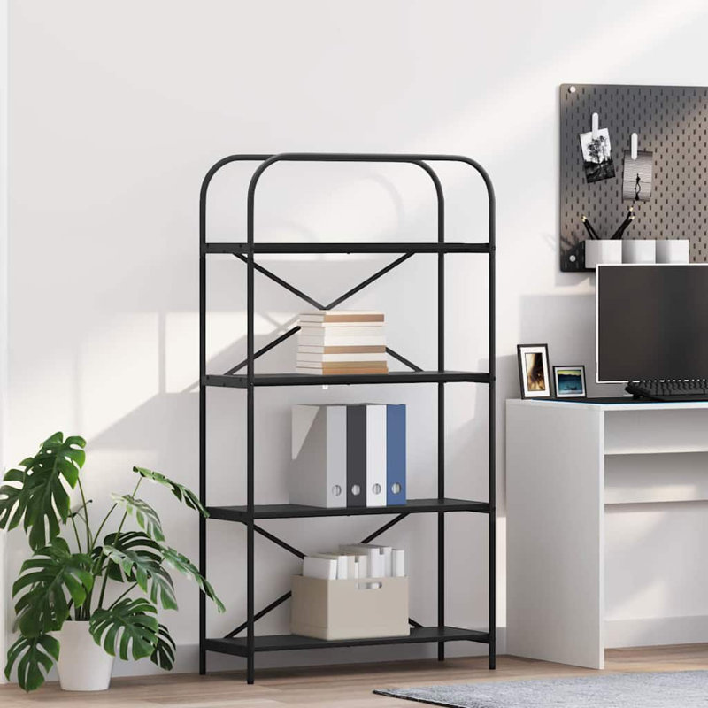 Steel Bookcase, (4 Shelves) 146cmH x 80cmW x 30cmD, Black Oak