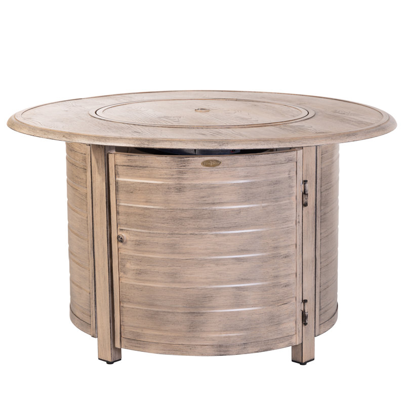 Deshong Fire Sense Aluminum Convertible Gas Fire Pit Table 55,000 BTU, Nylon Weather Cover & Clear Fire Glass, Cream