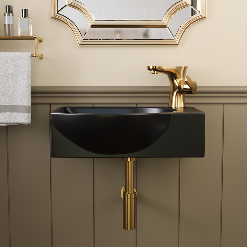 DeerValley 400×280×145 mm Wall Mount Bathroom Sink, Ceramic Rectangular Basin, Compact Wall Hung Sink for Small Bathroom