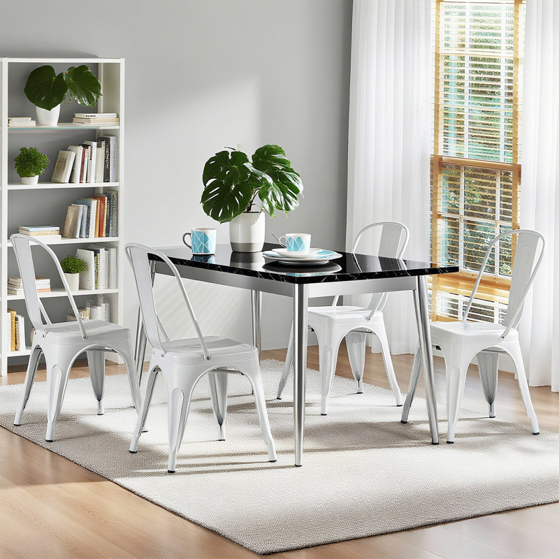 Ensemble de 4 chaises d'appoint empilables en métal; Chaises de salle à manger d'intérieur et d'extérieur en métal, Blanc