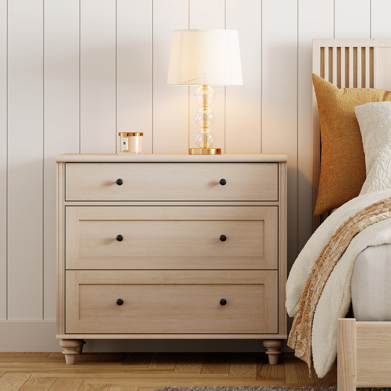 Scarlett Mid-Century Modern 3-Drawer Nightstand, Individual, Beige