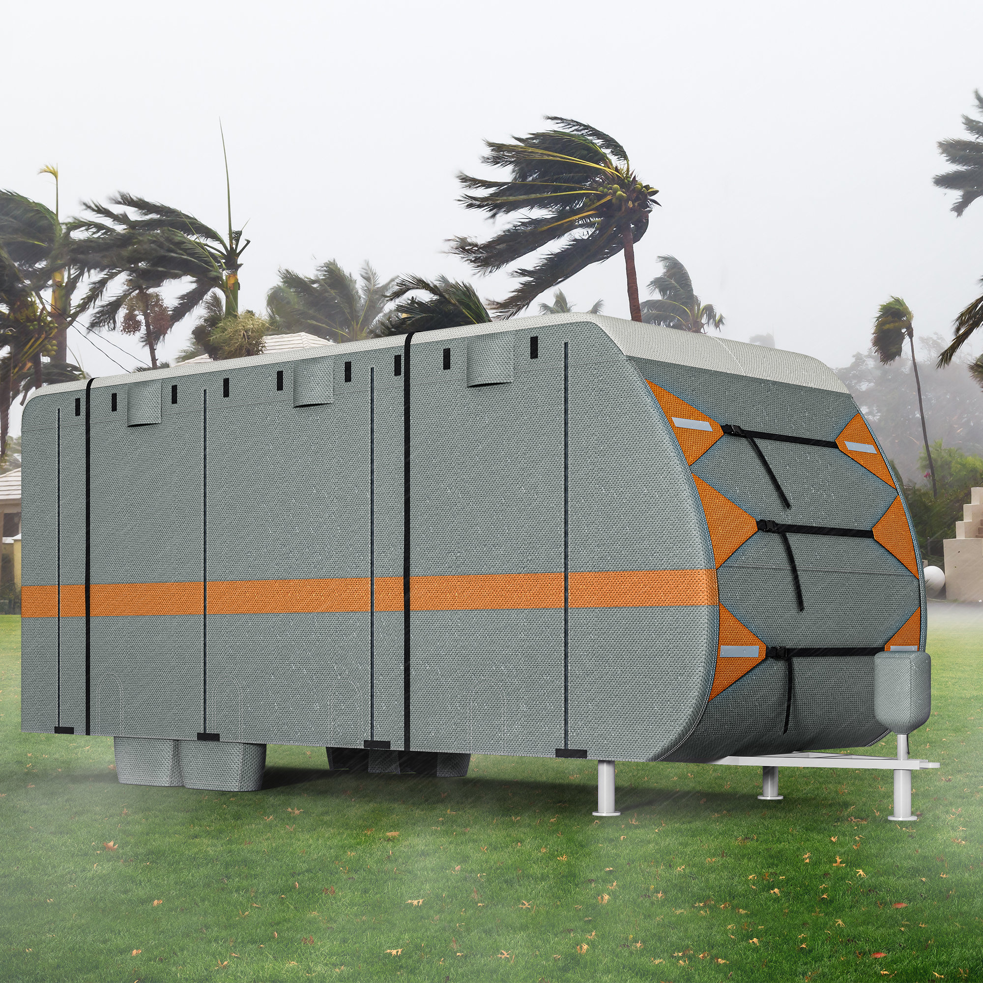 Upgraded 8-Layer RV Cover For 20-22 Ft Trailers – Windproof, Waterproof, With Tire Covers & Jack Cover