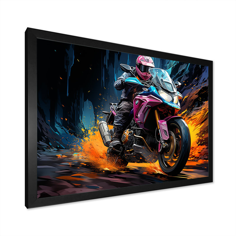 Aquarelle, motocyclette, Speedster, chemin I, Cadre simple noir, H 16 po x l 32 po x P 1 po