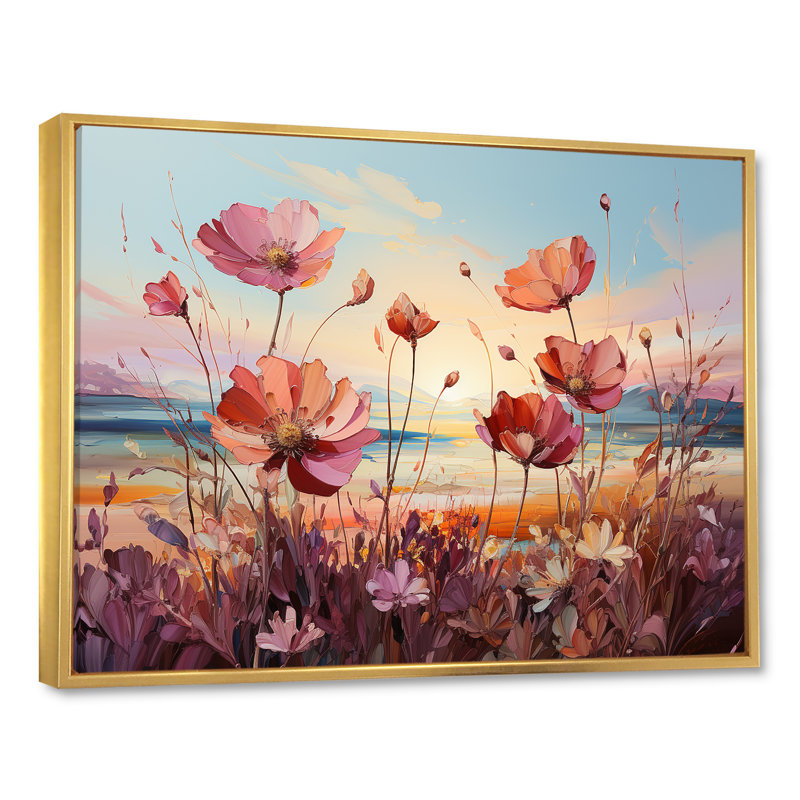 «Wildflowers Beach Sunset», reproduction sur toile, H 34 po x l 44 po x P 1,5 po, Cadre flottant doré