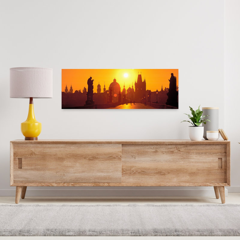 Statues Along A Bridge Charles Bridge Prague Czech Republic by Frank Chmura - Wrapped Canvas Panoramic Print
