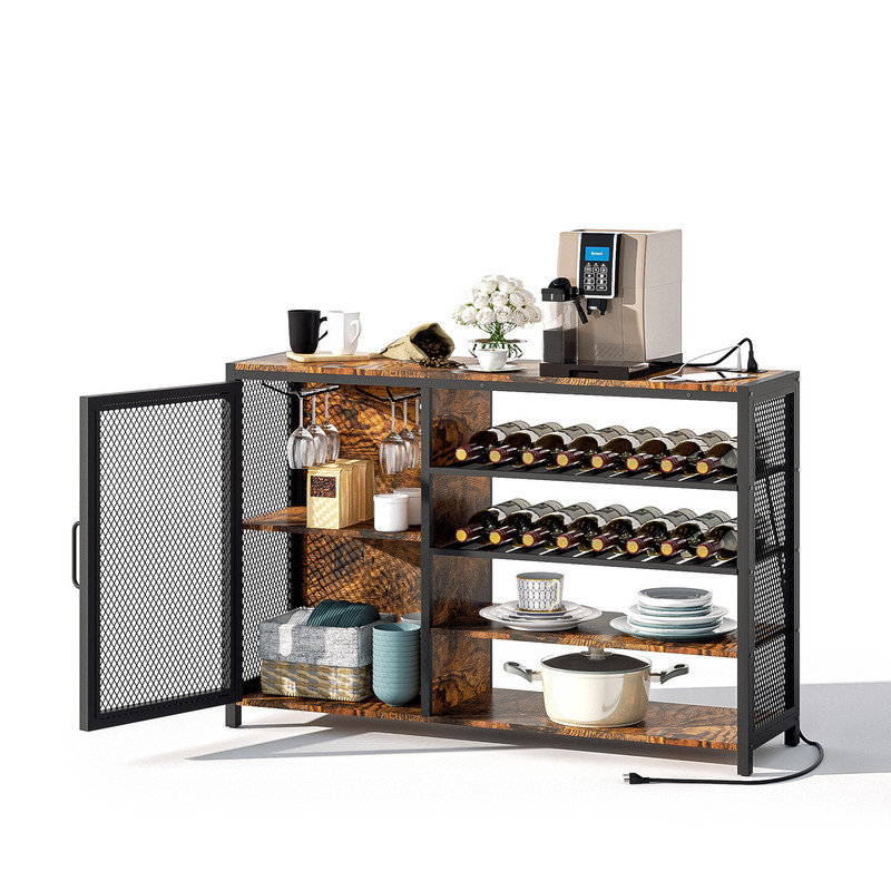 Peridan Rustic Bar Cabinet with Storage Perfect for Wine Lovers & Home Bars, Rustic Brown/Black