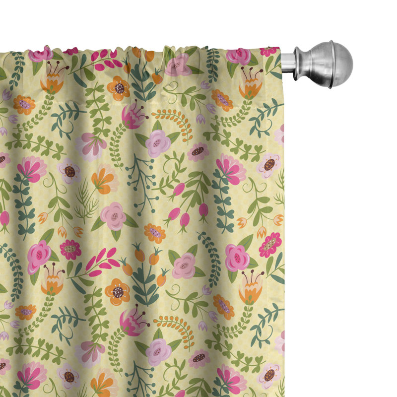 Spring Floral Semi-Sheer Rod Pocket Curtain Panels, 28" x 95"