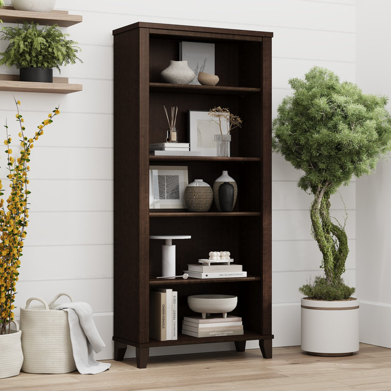 Bibliothèque haute 5 tablettes en cerisier moka, Cerise mocha