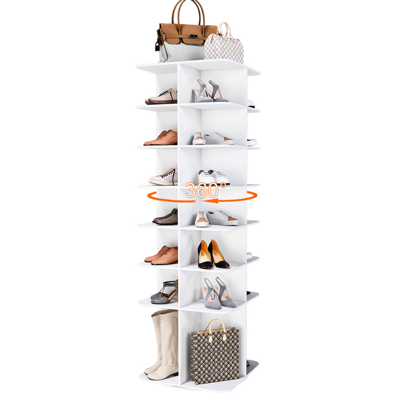 7 étagères à chaussures, organisateur rotatif pour la chambre à coucher, tour à étagère blanche, support American Design,