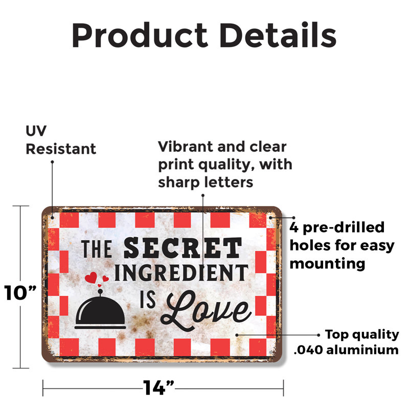 Le panneau «The Secret Ingredient Is Love» 10 po x 14 po