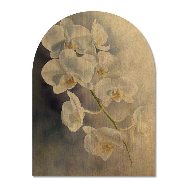 Orchidée cascade sur blanc - art mural floral en bois arqué, H 40 po x l 30 po, Arche